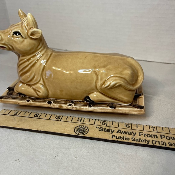 Tan Ceramic Cow Sugar, Creamer and Butter - Picture 9 of 13